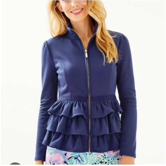 Lilly Pulitzer Azela Ruffle Fleece Jacket in True Navy - Picture 1 of 7